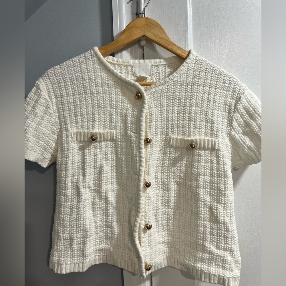 H&M White Textured Knit Cardigan